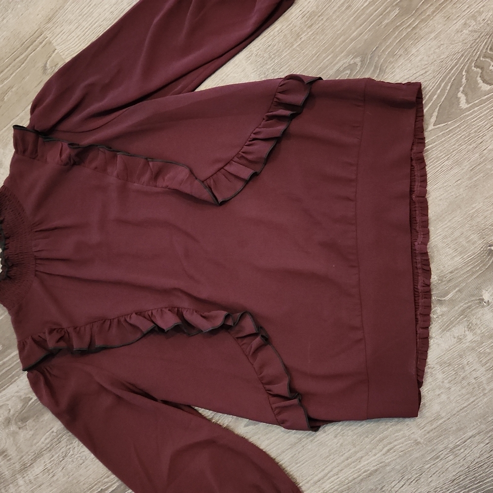 New York & Company Burgundy Blouse with Black Accents - Picture 5 of 11